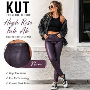 KUT From The Kloth Mia Fab Ab Toothpick Skinny Coated Jeans Size 6 NWT Plum